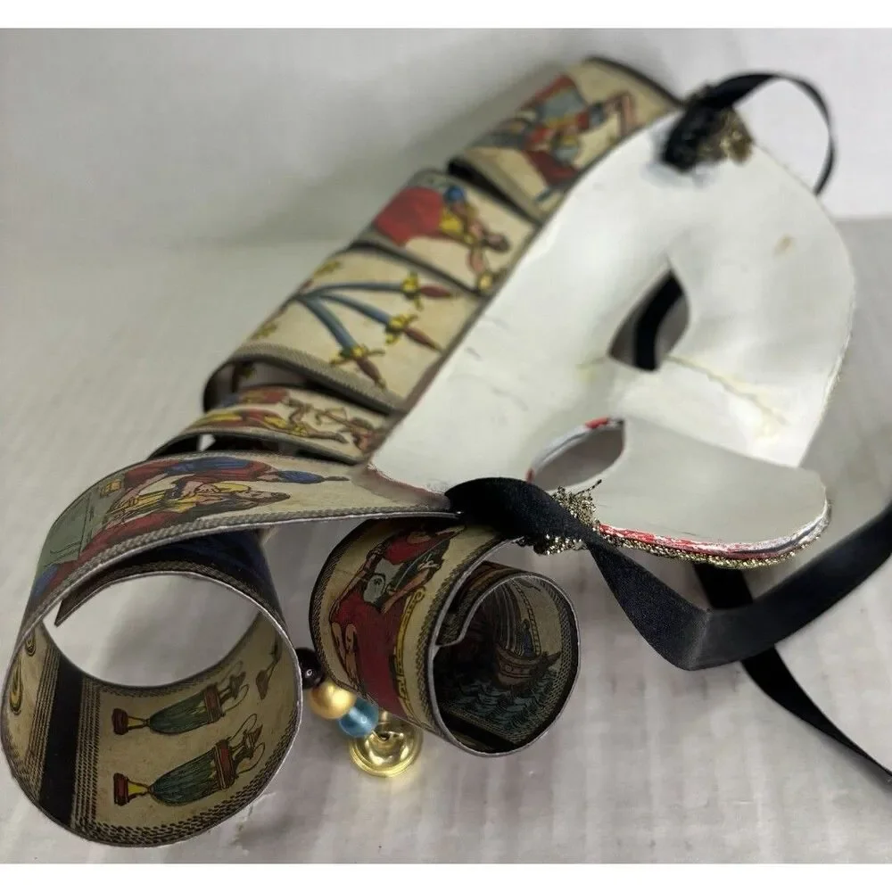 RARE Venetian Style Jester Masquerade Mask With Tarot Card Accents Handmade
